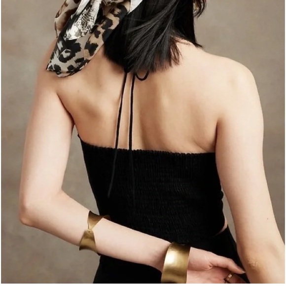 NWT Banana Republic Meridian Linen Tank Black Halter Sweetheart Smocked Top XL - Picture 2 of 8